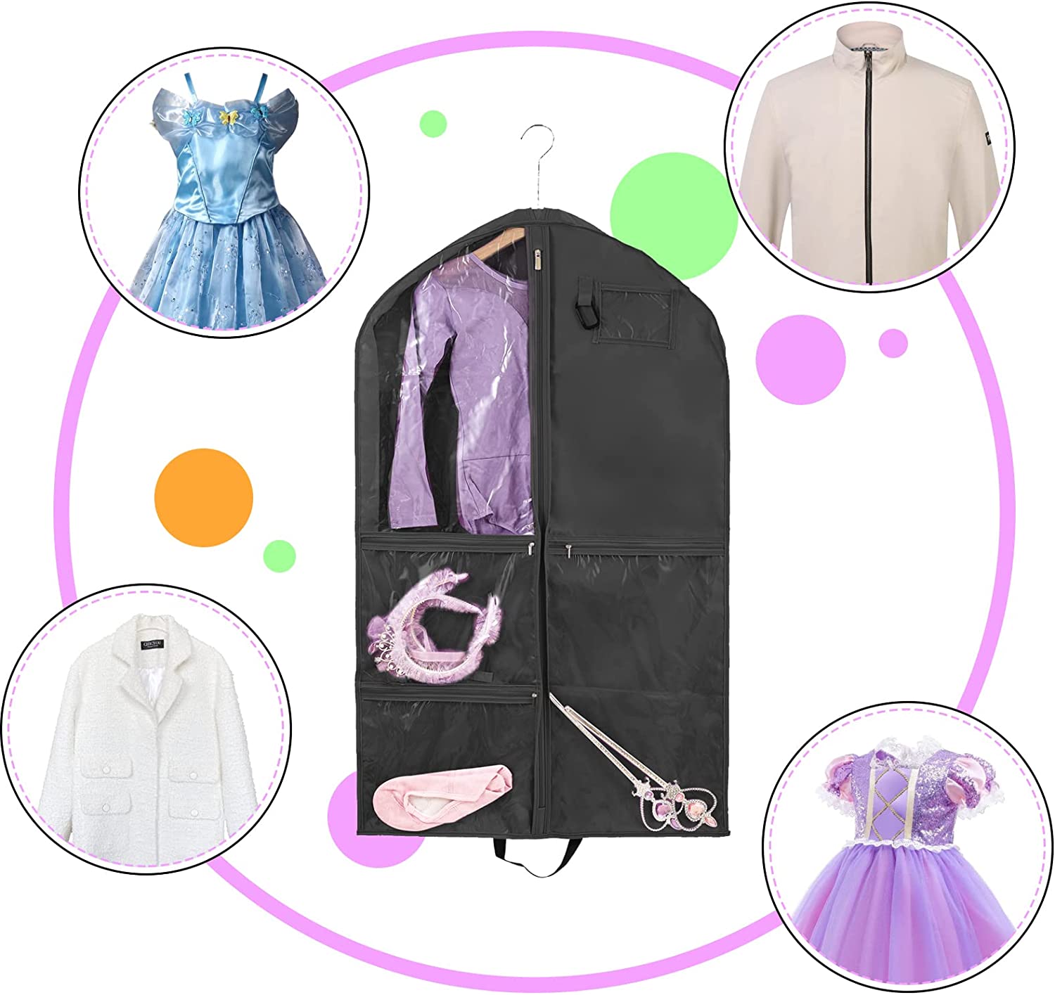 Waterproof Hanging Garment Bag,40 inch Garment Bags for Hanging Clothes,Garment Bags for Travel Storage,Dance Clothes Bag,Kids Garment Bag for Dance Costumes,Sports,Skating,Theatre,Beauty Pageants