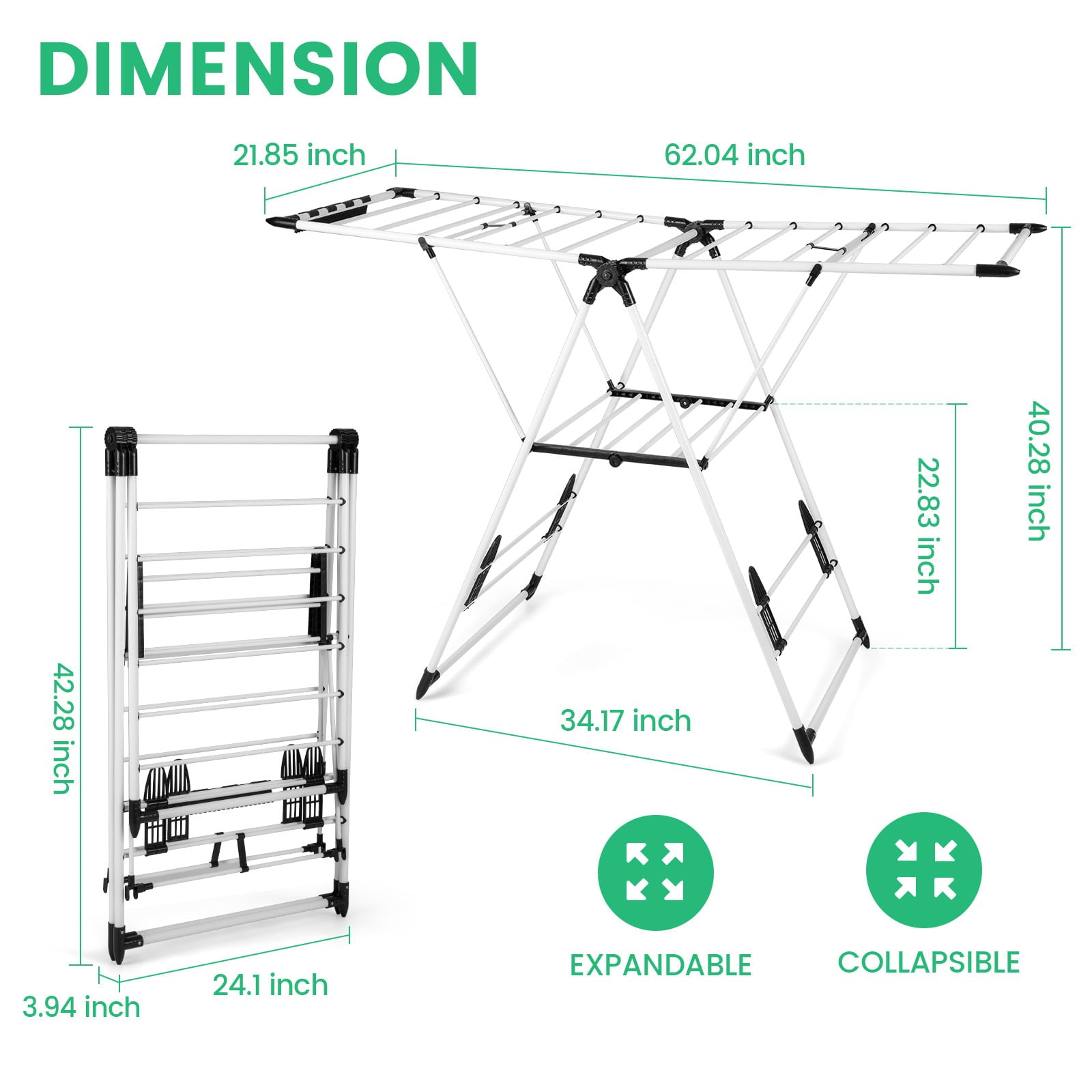 GIVIMO  Clothes Drying Rack, Foldable Large Drying Hanger for Indoor and Outdoor Use, White