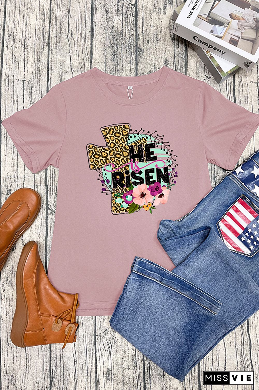 He Is Risen Easter Short Sleeve Graphic Tee Wholesale