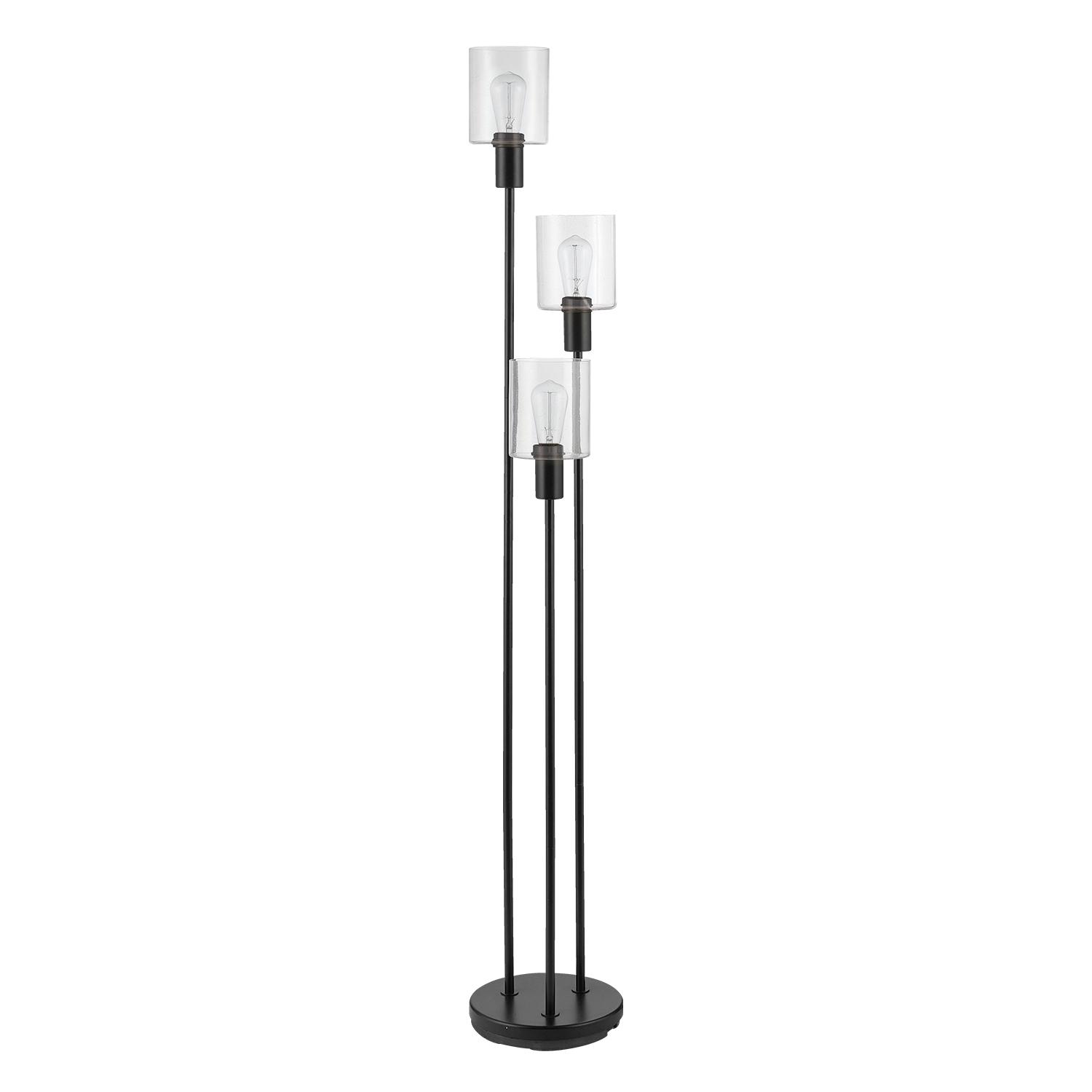 Globe Electric Annecy 58 3-Light Dark Bronze Floor Lamp with Seeded Glass Shades and Individual On/Off Rotary Switches， 67613