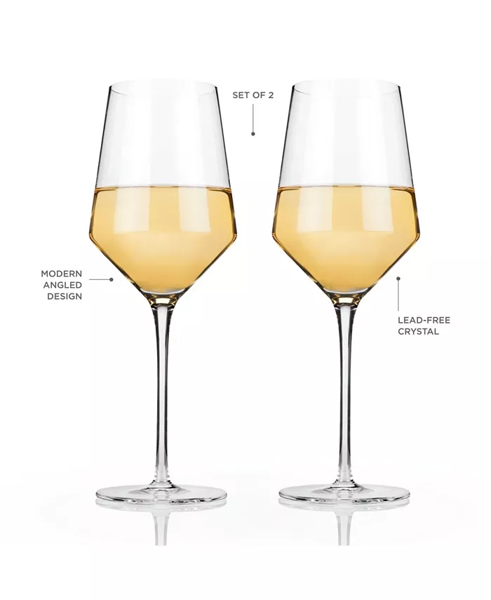 Viski Raye Angled Crystal Chardonnay Wine Glasses Set of 2 13 Oz