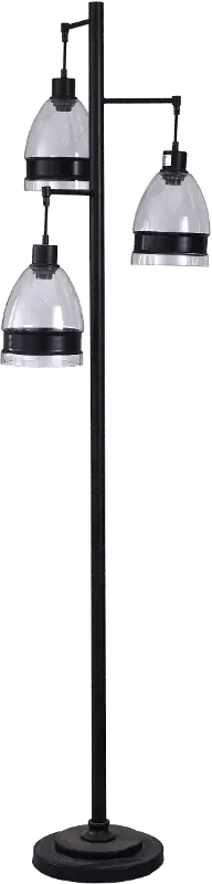 72 Inch Black Metal Floor Lamp with Glass Shades