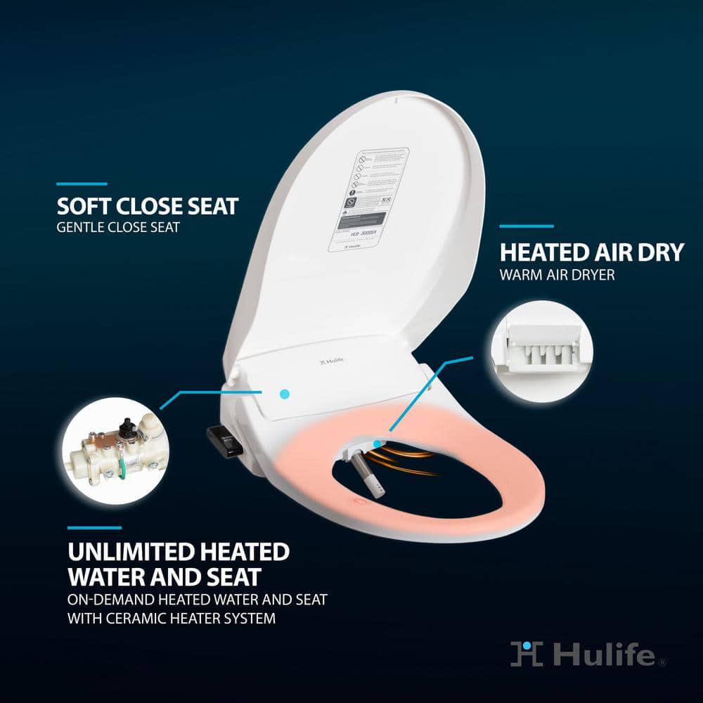 Hulife Electric Bidet Seat for Elongated Toilet with Unlimited Heated Water Heated Seat Dryer Remote Control in White