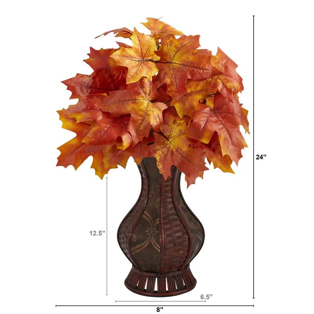 Nearly Natural 24-in Autumn Maple Leaf Artificial Plant In Decorative Planter