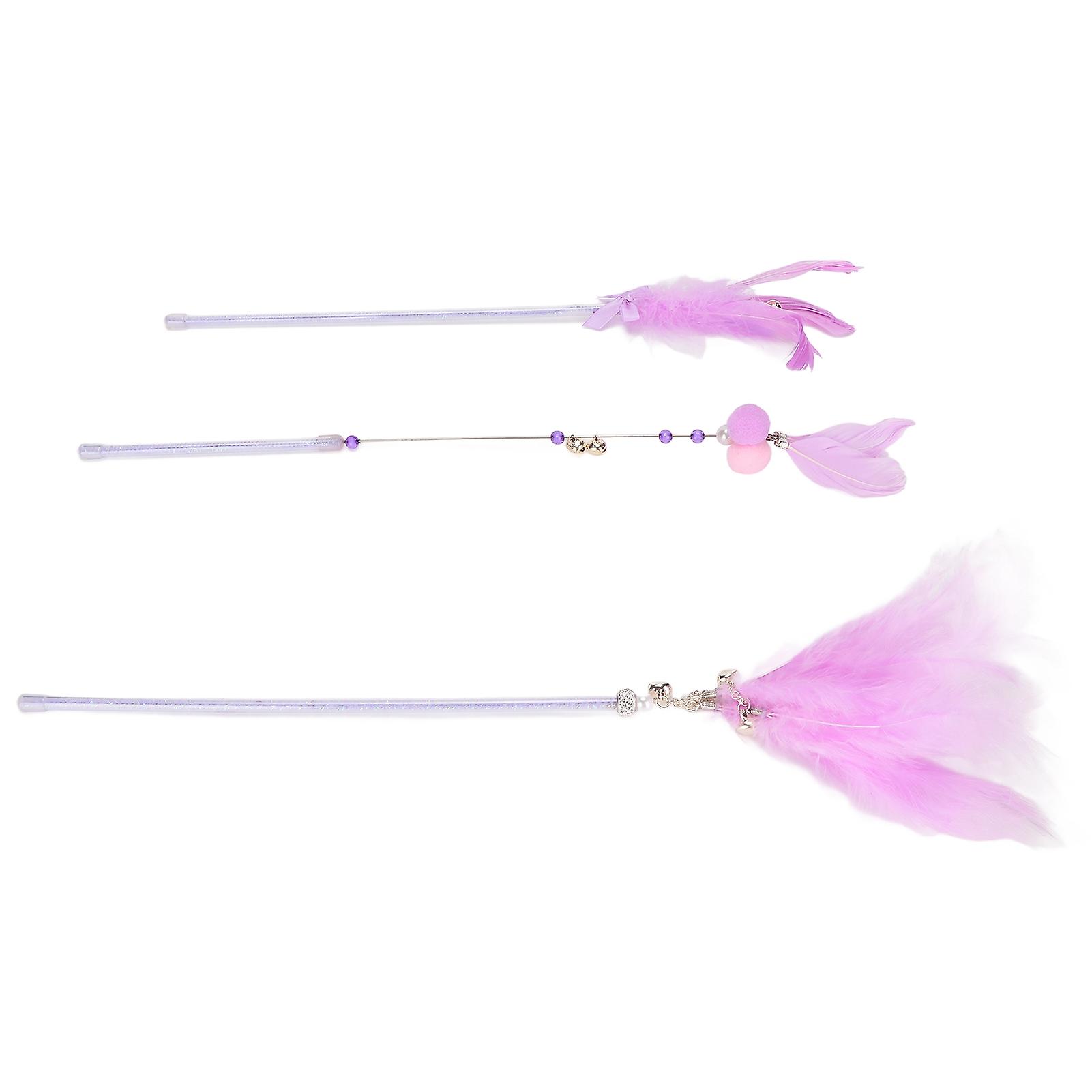 3pcs Feather Bell Funny Cat Stick Interactive Portable Cat Feather Wand Toys For Pet Cats3 Piece Purple