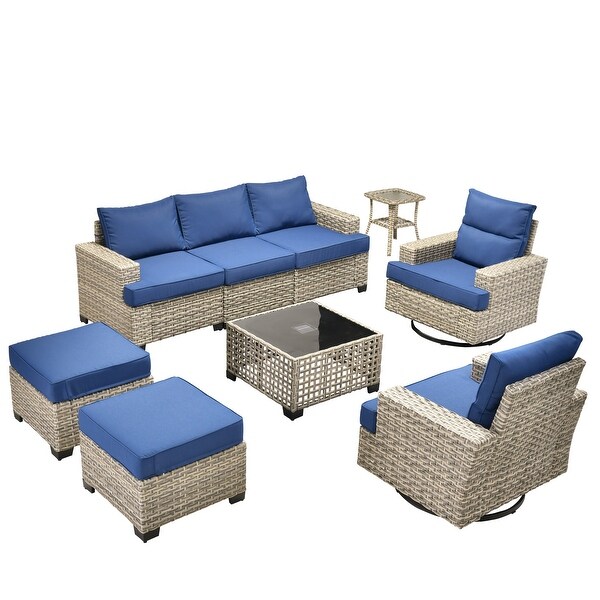 HOOOWOOO 9piece Outdoor Patio Wicker Furniture Set with Coffee Table