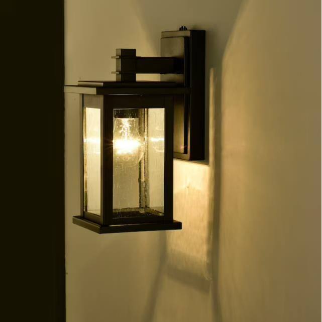 12.25 in. Matte Black Outdoor Decorative Wall Lantern Sconce Motion Sensing Dusk to Dawn with Clear Seeded Glass Shade LL-ABA20009