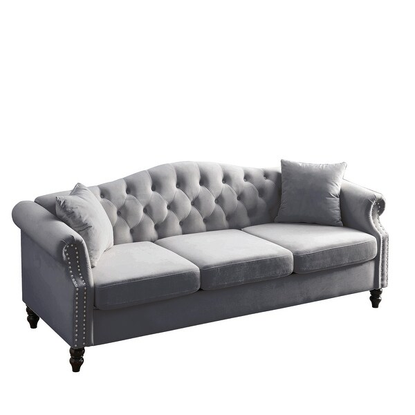 3 Seater Sofa Tufted Couch with Rolled Arms and Nailhead