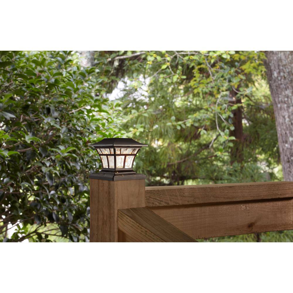 Hampton Bay Mediterranean Bronze Integrated LED Fits 4x4x or 6x6 Posts Solar Deck Post Cap Light 84044