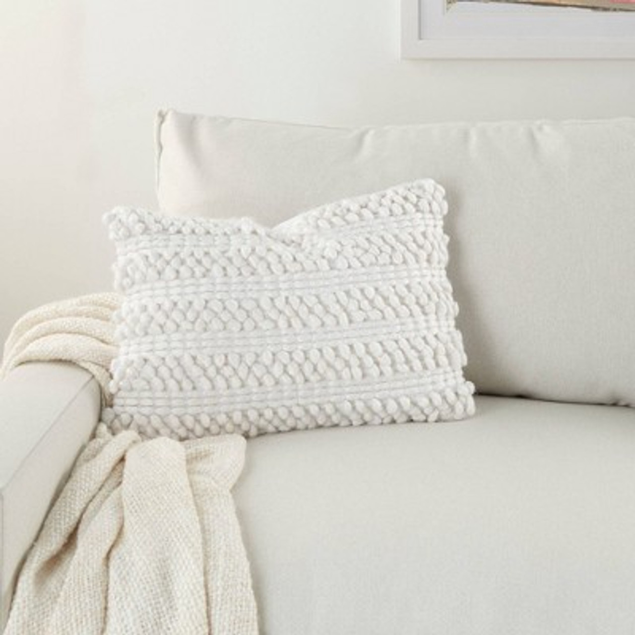 14x20 Oversize Life Styles Woven Striped Lumbar Throw Pillow White - Mina Victory