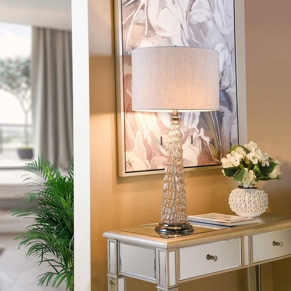 Chandi Glow - Classic Table Lamp - Tapered Tree Translucent Glass Design - Light Oatmeal Shade