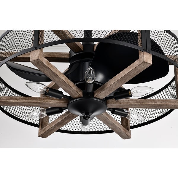 Wulf 24 Inch Imitation Wood Grain Cage Fandelier - N/A Shopping - The Best Deals on Ceiling Fans | 40917270