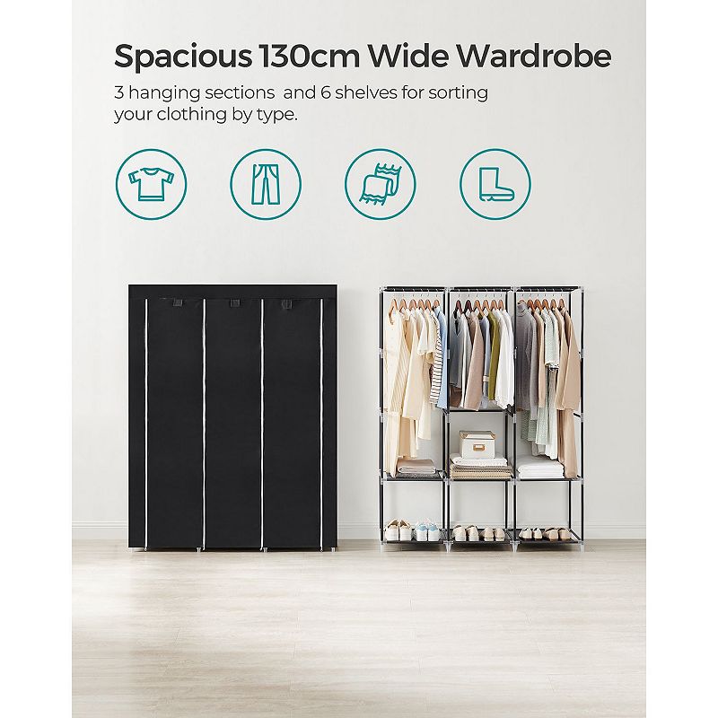 Portable Closet， Wardrobe Closet Organizer With Cover， 3 Hanging Rods And Shelves， 4 Side Pockets