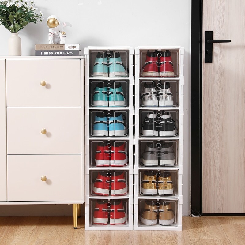 Plastic Stackable Shoe Storage Organizer for Closet Foldable Shoe Sneaker Containers Bins Holders