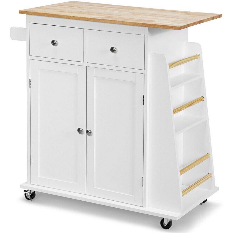 Rubber Wood Countertop Rolling Kitchen Island Cart