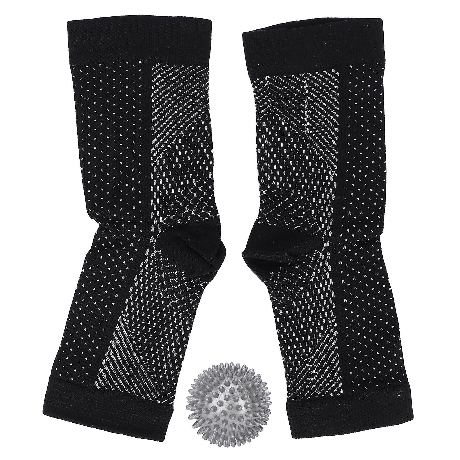 Pair Plantar Fasciitis Socks Ankle Brace L/xl Black With 8cm/3.1in Gray Massage Spiky Ball