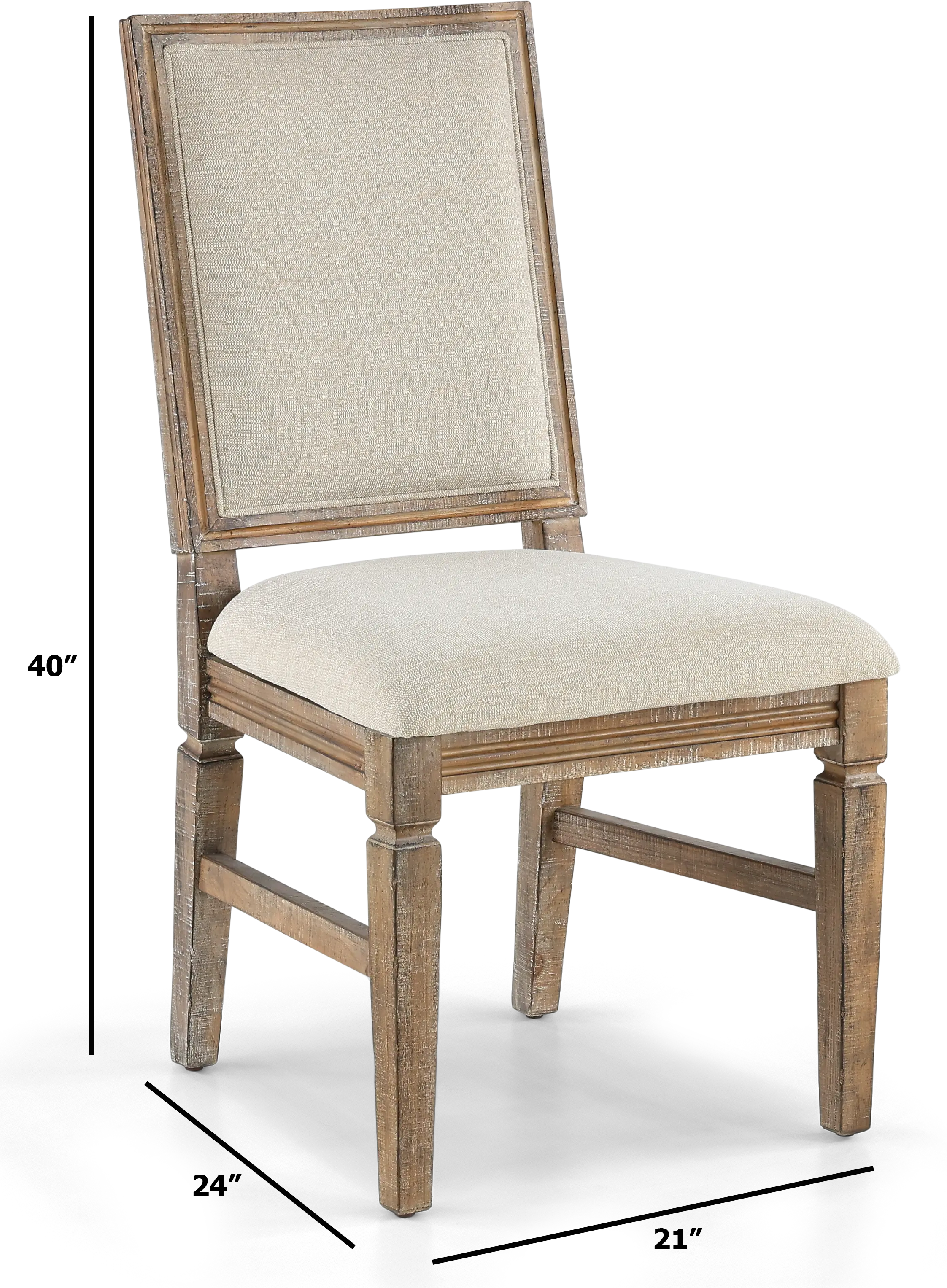 Interlude II Weathered Pine Square Back Upholstered Dining Chair