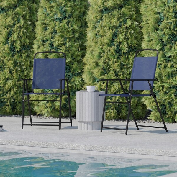 Set of 2 AllWeather Textilene Patio Sling Chairs with Armrests