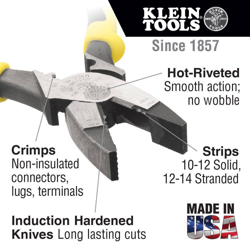 Klein Tools 9 in. High-Leverage Side Cutting Pliers with Wire StripperCrimper J2139NECRN