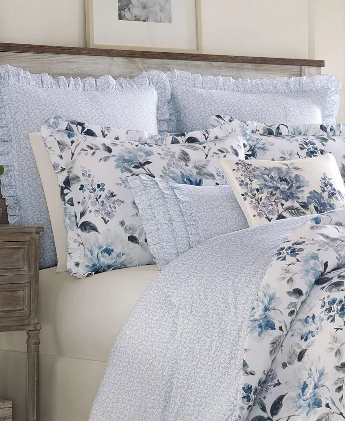 Laura Ashley Chloe Cotton Reversible 2 Piece Duvet Cover Set， Twin