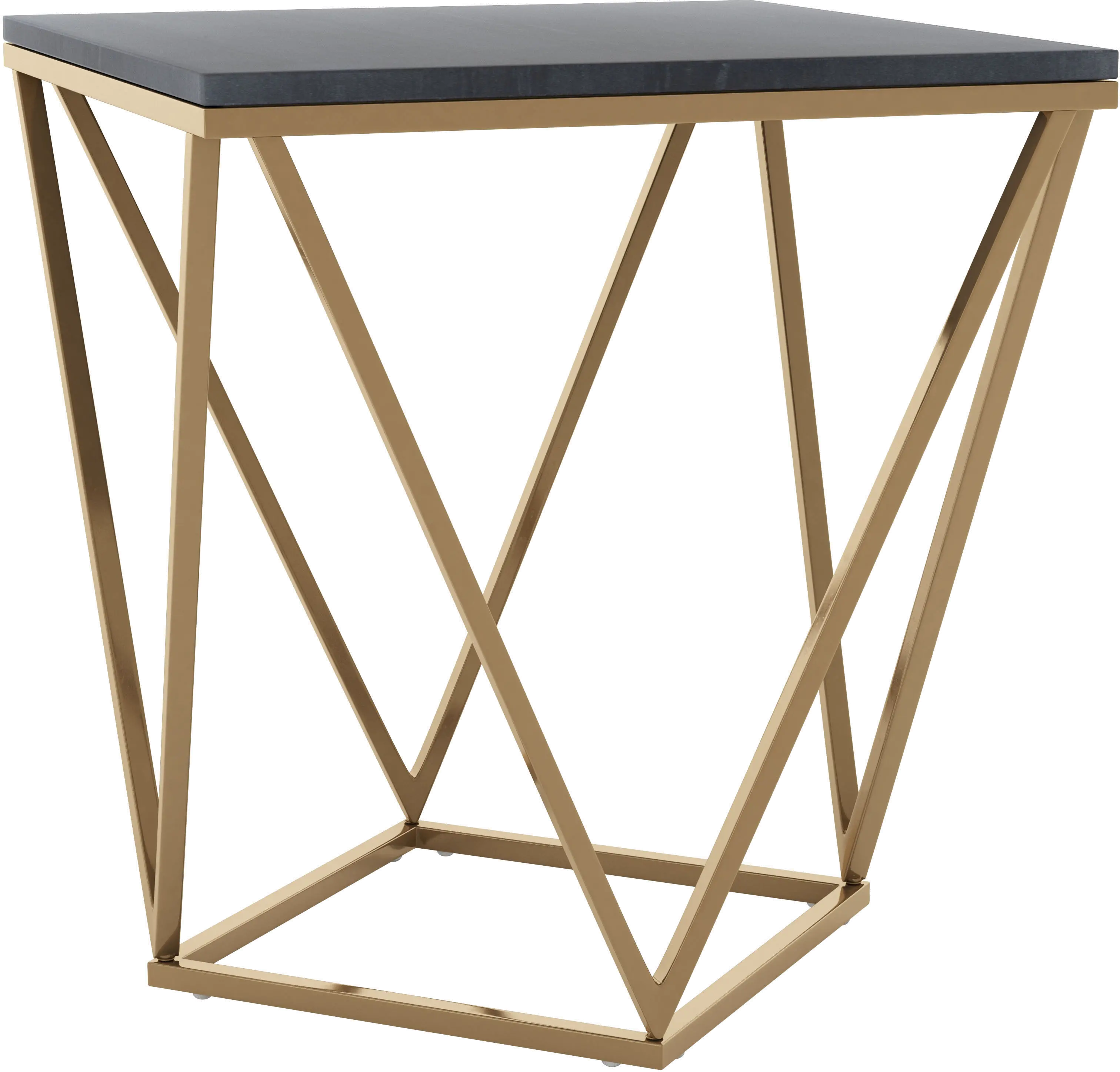 Black and Gold End Table with Marble Top - Verona