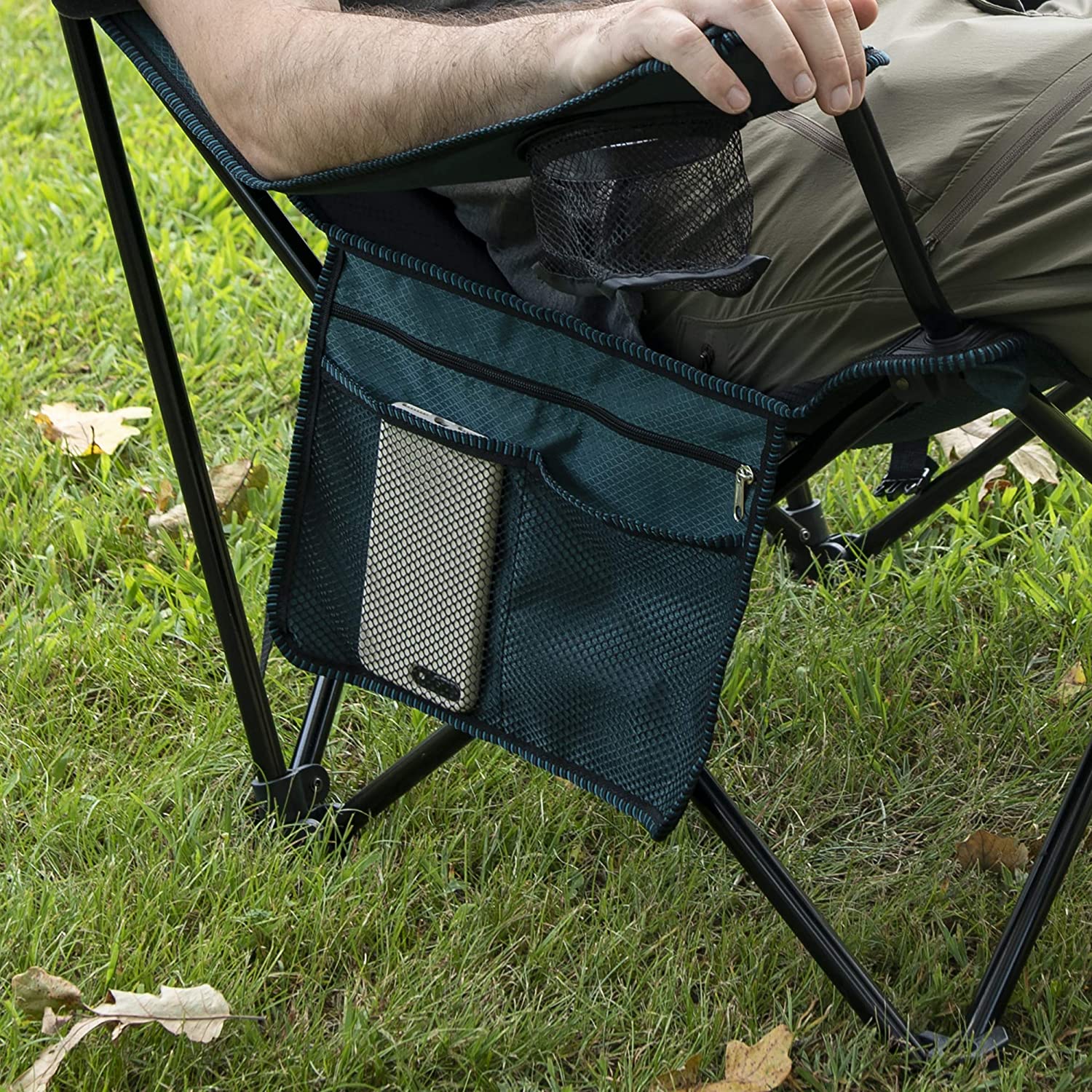 Sling Folding Camping Chair - Enjoy The Outdoors in This Outdoor Chair with a Built-in Cup Holders and Side Organizer OR Side Cooler - Includes a Detachable Pillow