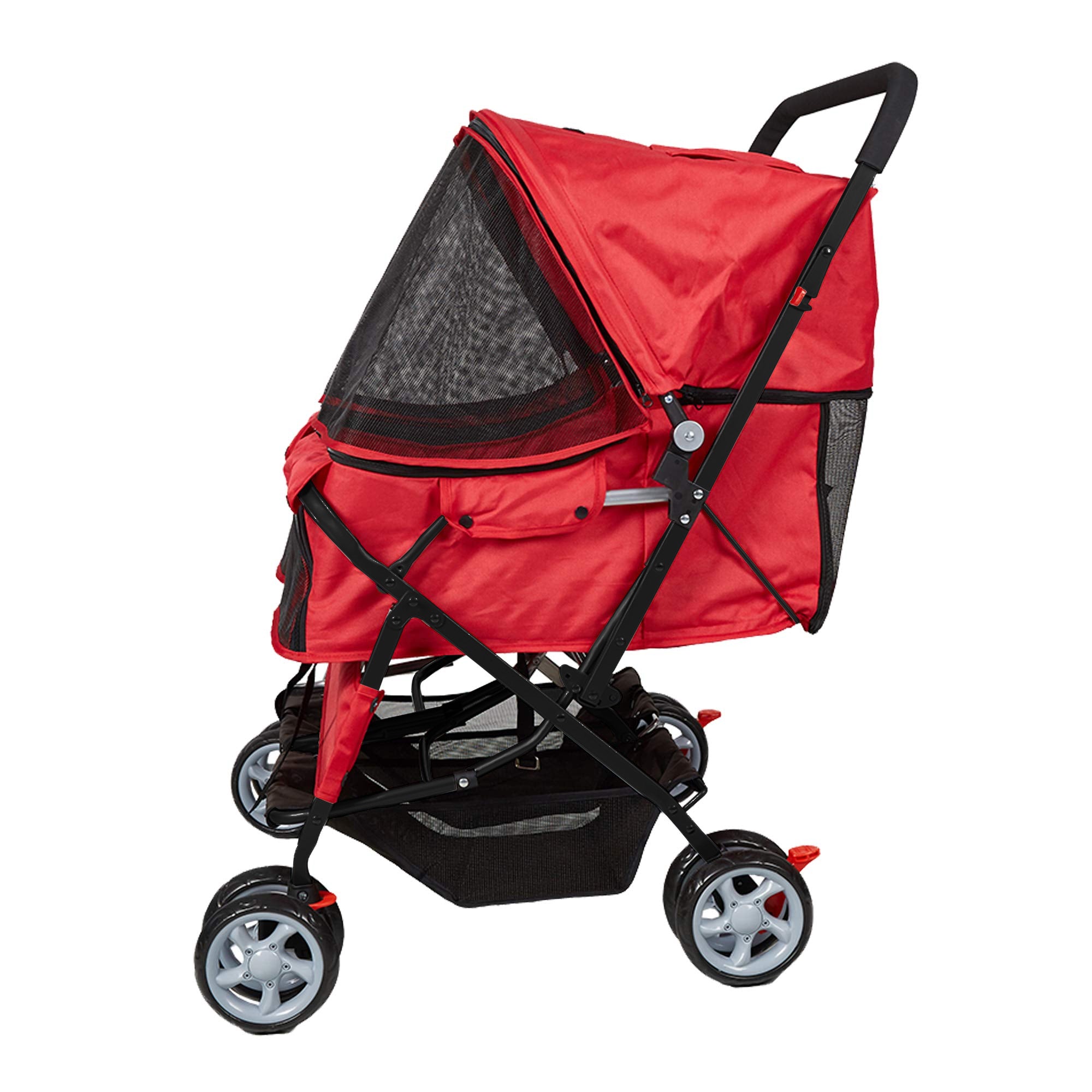 Karmas Product Pet Stroller Foldable Doggy Stroller Two-Seater Carrier Strolling Cart for Dog Cat and More Multiple， Red