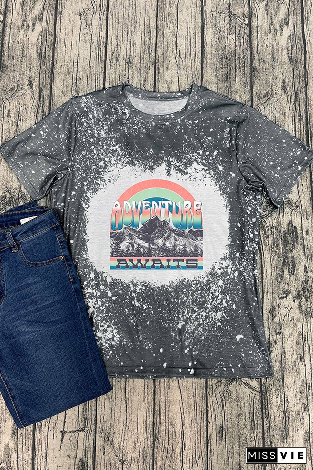 Adventure Awaits Mountains Blue Graphic Tee Wholesale