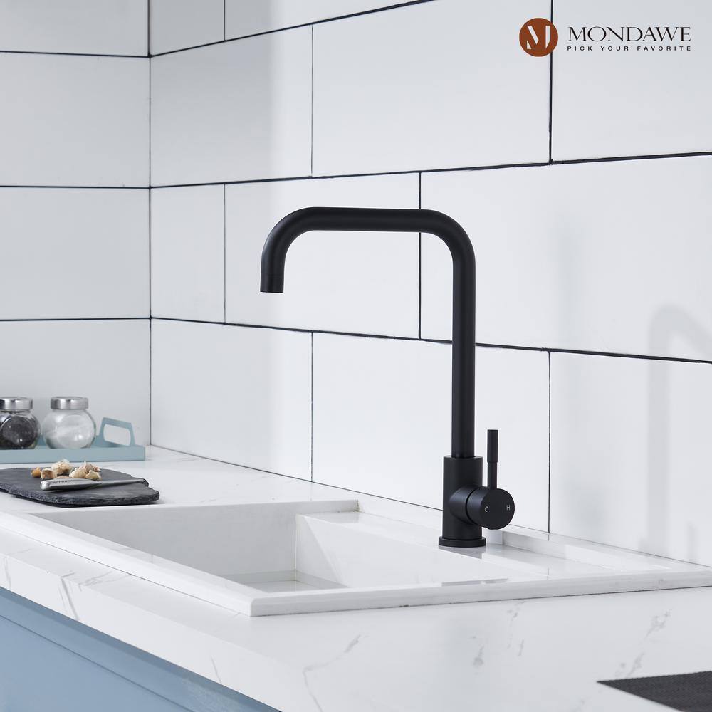 Mondawe High Arc Single Handle Deck Mount Standard Kitchen Faucet in Matte Black Stainless Steel AM-K128W-MB