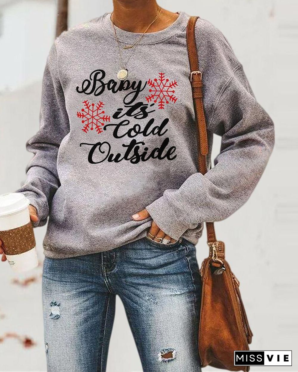 Christmas Letter Snowflake Print Casual Sweatshirt