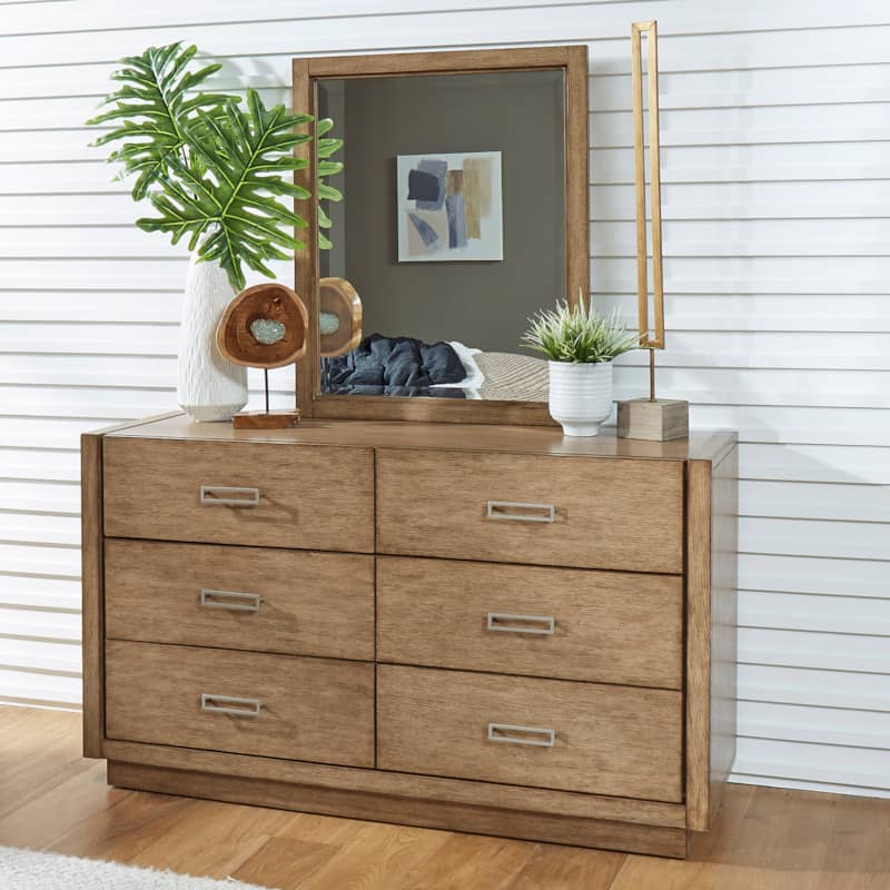 Homestyles Big Sur Oak Six Drawer Dresser and Mirror