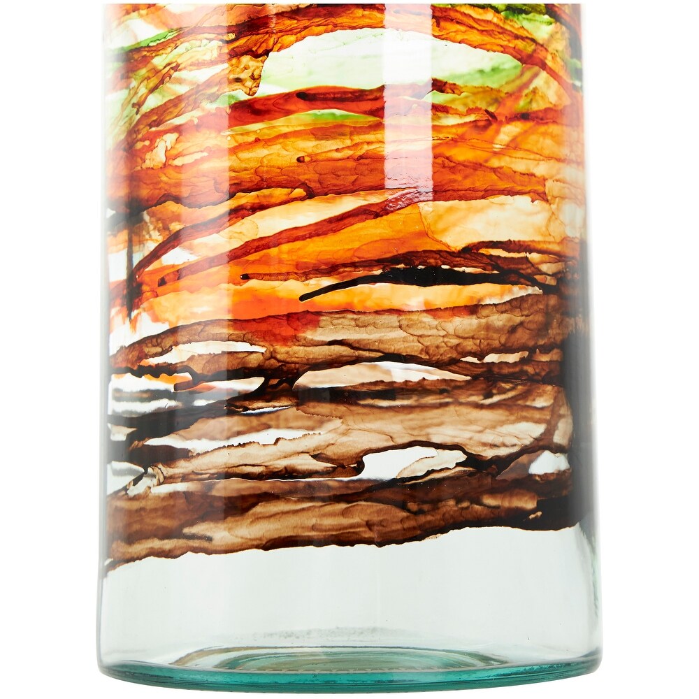 Clear Recycled Glass Abstract Spanish Bottle Vase with Swirled Colored Glass Bands