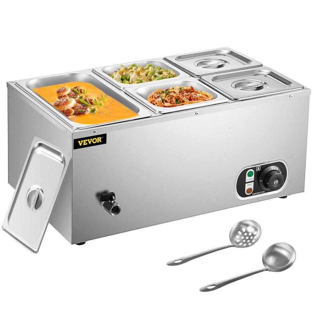 VEVOR 6 in. Deep Commercial Food Warmer 1 x 13GN and 4 x 16GN 5-Pan Stainless Steel Bain Marie Steam Table 13.7 Qt. 1500Watt PT5BM-63A110V30DUV1