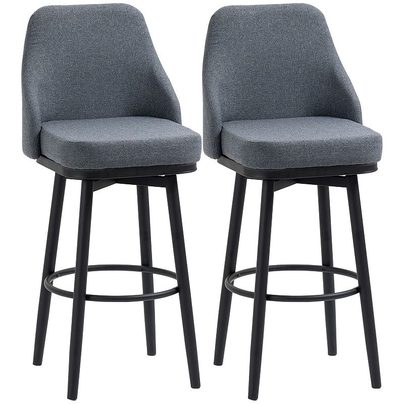 HOMCOM Extra Tall Bar Stools Set of 2， Modern 360▲ Swivel Barstools， Dining Room Chairs with Steel Legs and Footrest， Dark Grey