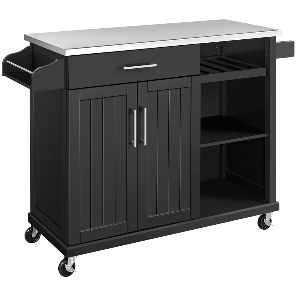 Topeakmart Kitchen Island Cart on Wheels with Stainless Steel Top， Black