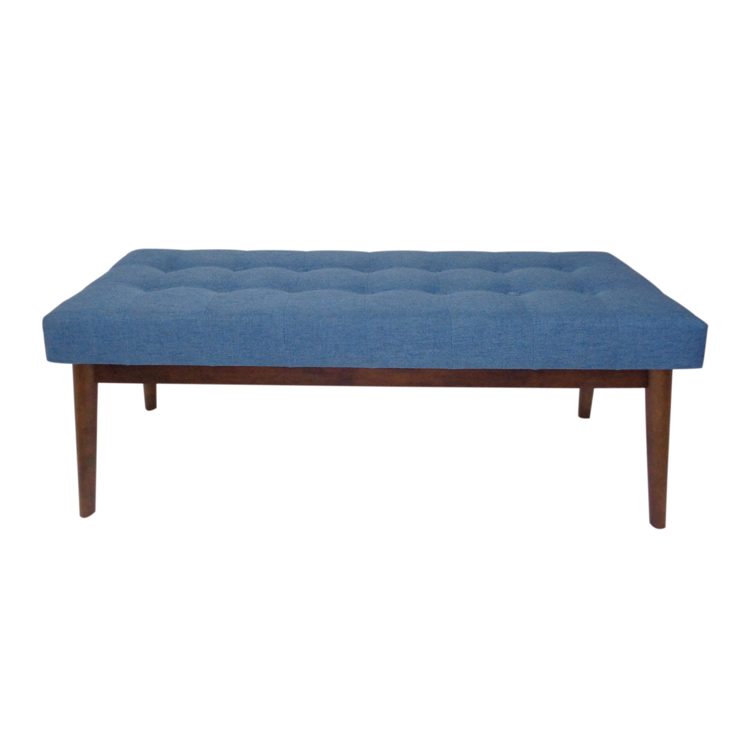 Flora Mid-Century Button Tufted Fabric Ottoman Bench with Tapered Legs