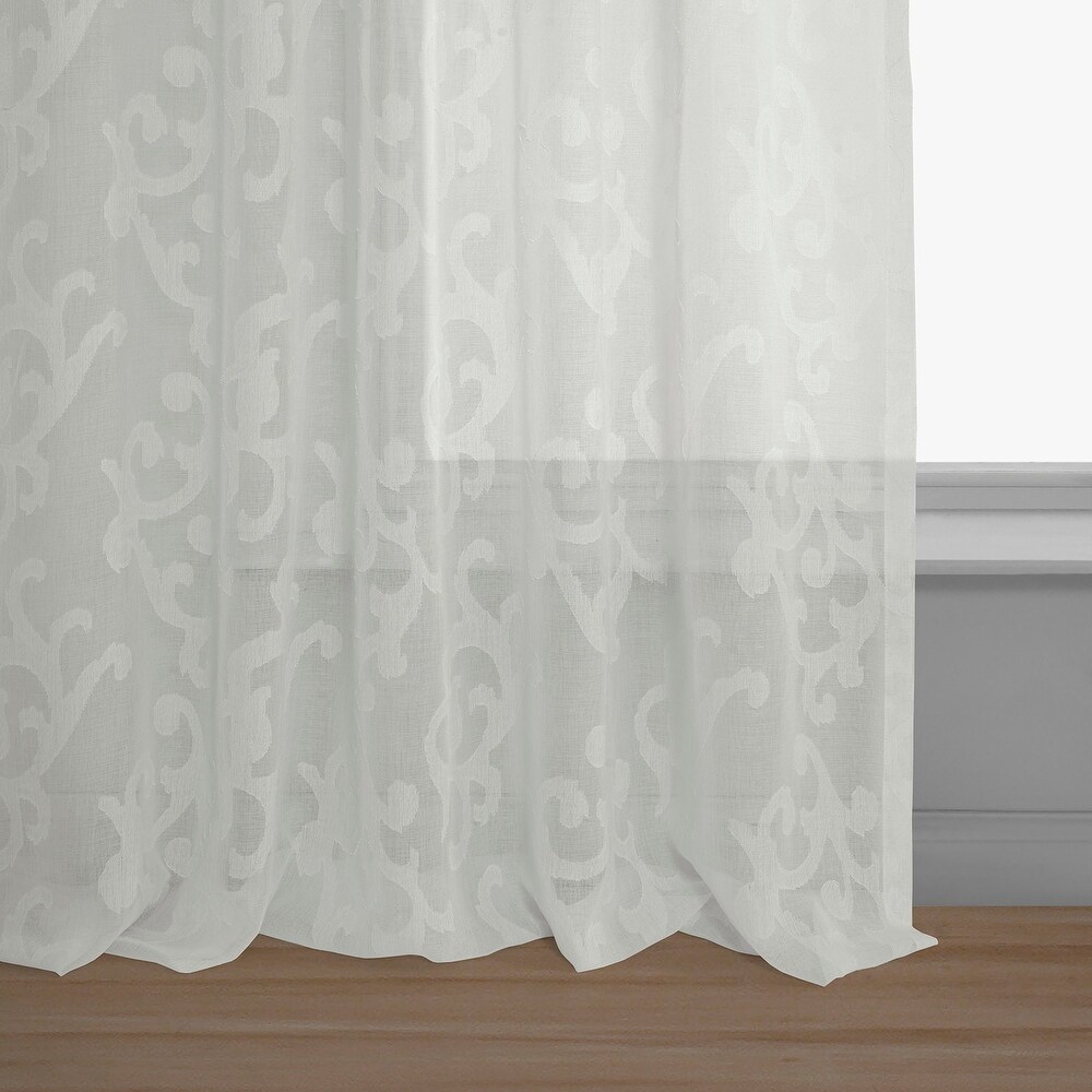 Exclusive Fabrics Paris Scroll Patterned Faux Linen Sheer Rod Pocket Curtain (1 Panel)