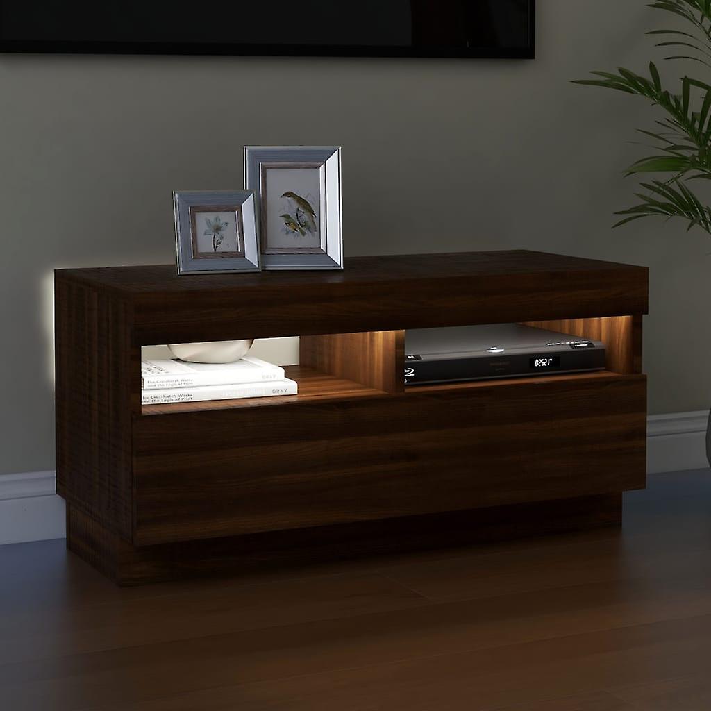 Tv Cabinet With Led Lights Brown Oak 80x35x40 Cm