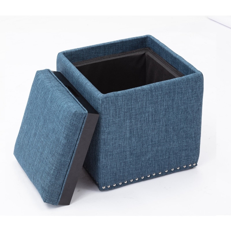 Chase Fabric Ottoman With Flip Tray Lid (Blue)