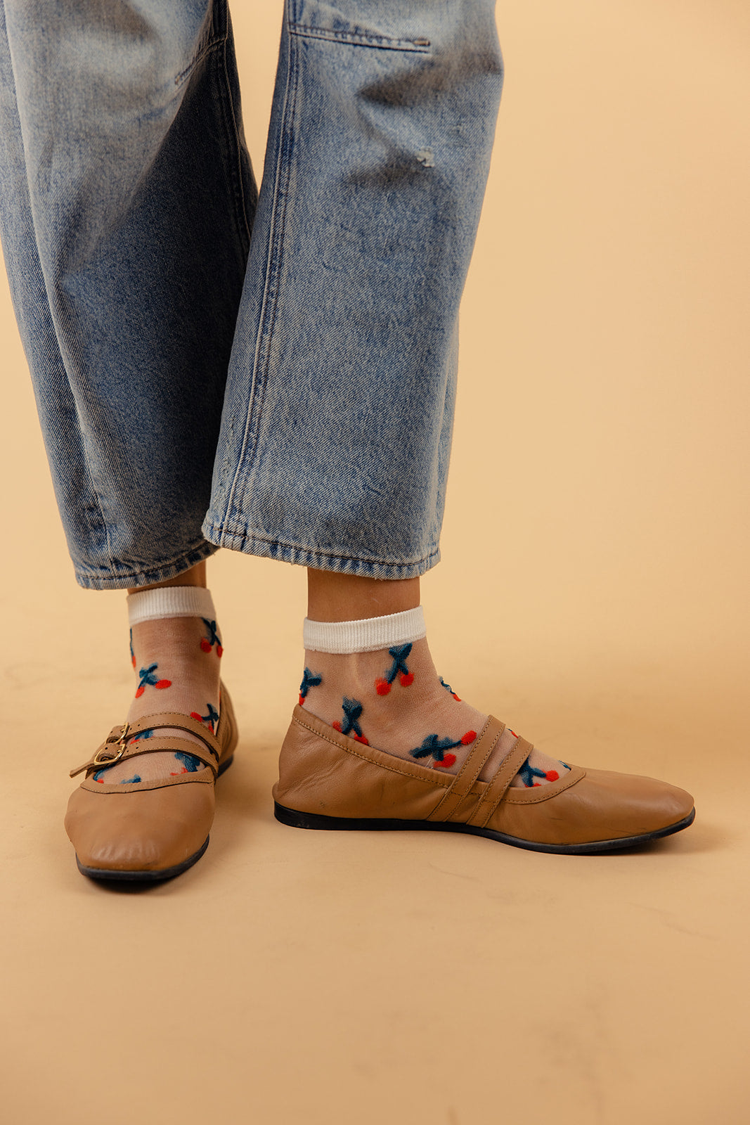 Cherry Embroidered Mesh Ankle Socks
