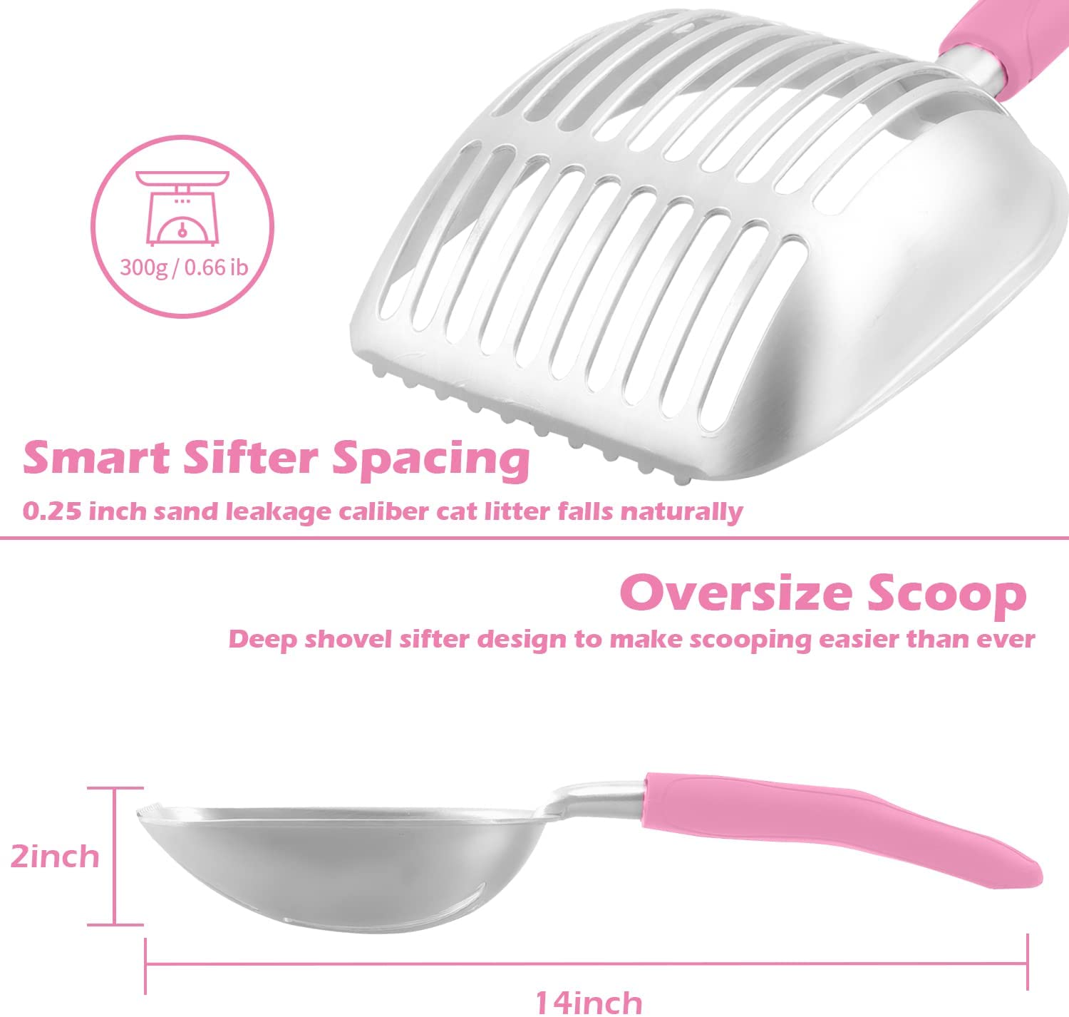 Cat Litter Scoop， Metal， Rubber Handle， Pink