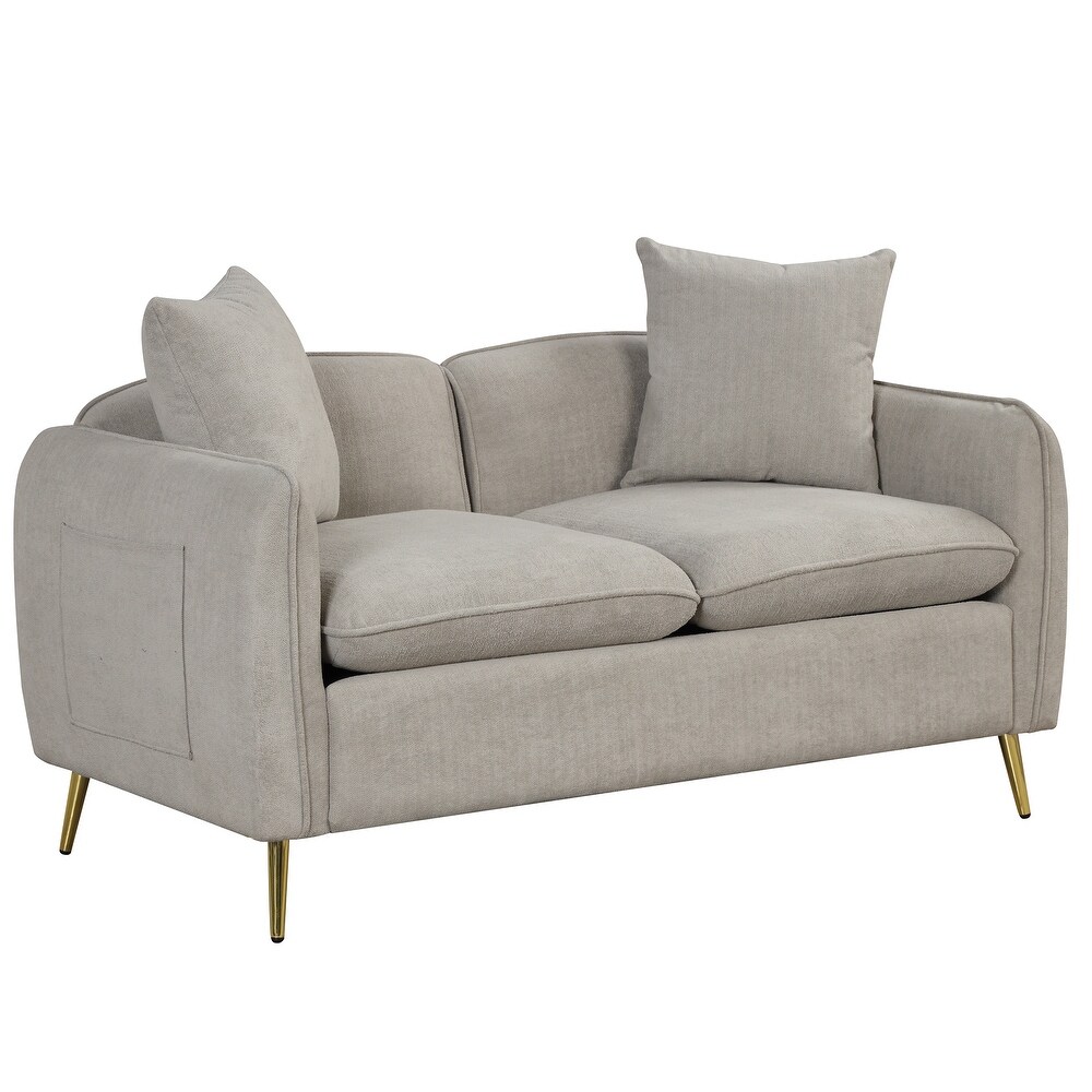 Modern Deep Seat Velvet Upholstered Sofa with Side Pocket and Pillows