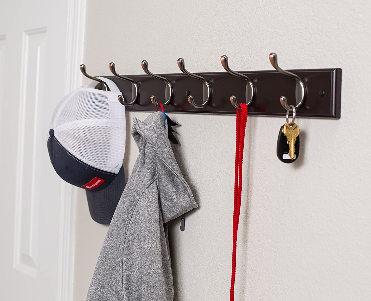 BirdRock Home Hook Coat and Hat Rack - 6 Hooks - 27 Inches - Wall Mount - Decorative Home Storage - Entryway Foyer Hallway Bathroom Bedroom Rail - Oil Rubbed Bronze Hooks - Dark Brown