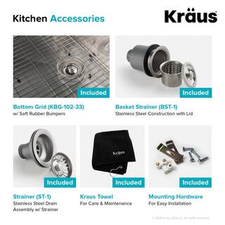 KRAUS Standart PRO 33in. 16 Gauge Undermount 5050 Double Bowl Stainless Steel Kitchen Sink KHU102-33