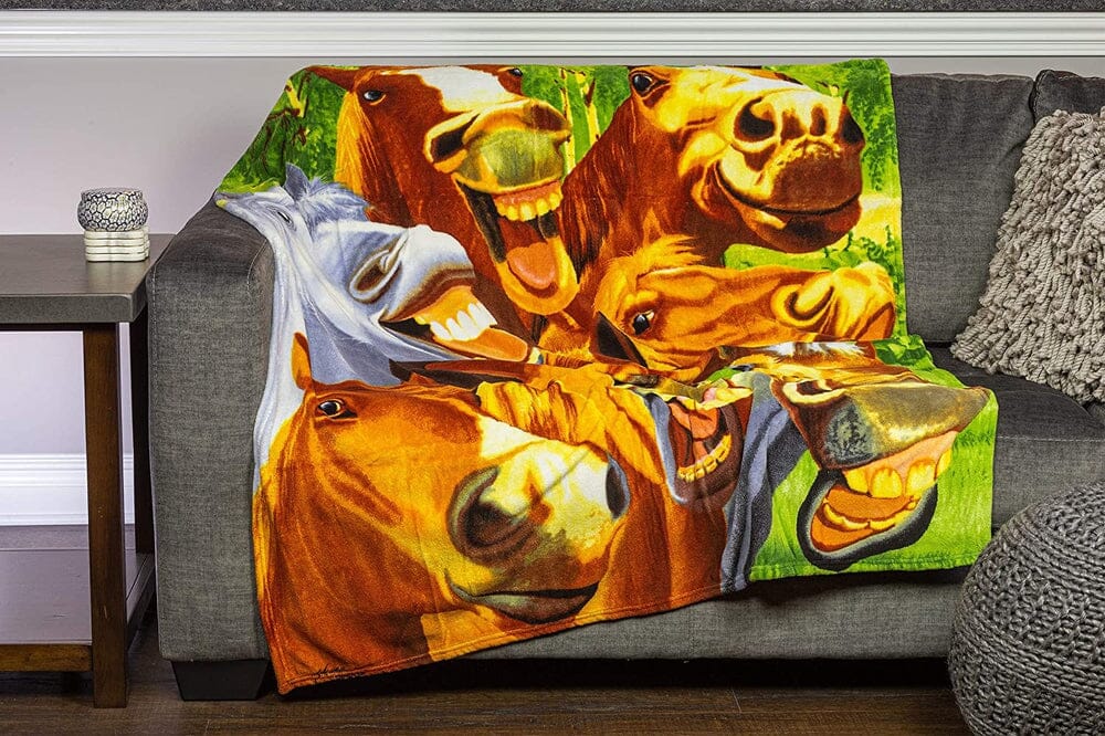 Horses Selfie Super Soft Plush Fleece Throw Blanket