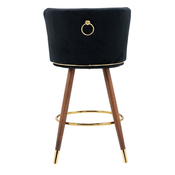 Set of 2 Counter Height Bar Stools with Solid Wood Legs， Fabric with a Fixed Height of 360 Degrees