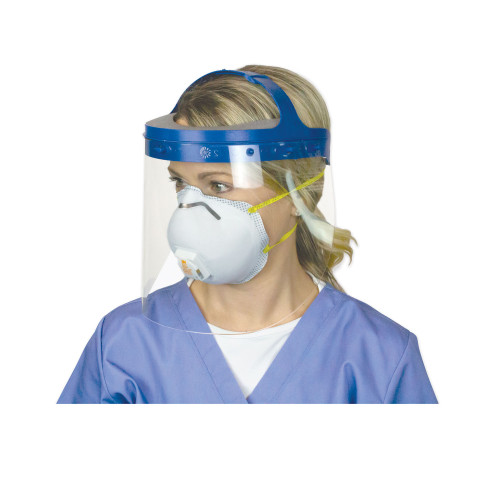 Suncast Commercial Fully Assembled Full Length Face Shield with Head Gear， 16.5 x 10.25 x 11， Clear/Blue， 16/Carton (HGASSY16)