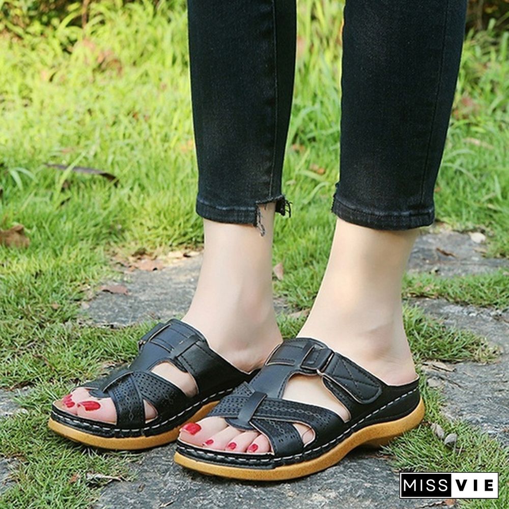 Women's Fashion Retro Sandals And Slippers Buckle Slippers Comfortable Family Beach Slippers Wedges Plus Size Slippers