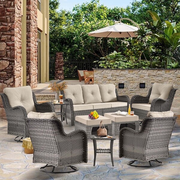 Upgraded Rattan Patio Furniture Conversation Seating 360° High Back Swivel Chairs+Storage Ottomans，Cushions Included🎁