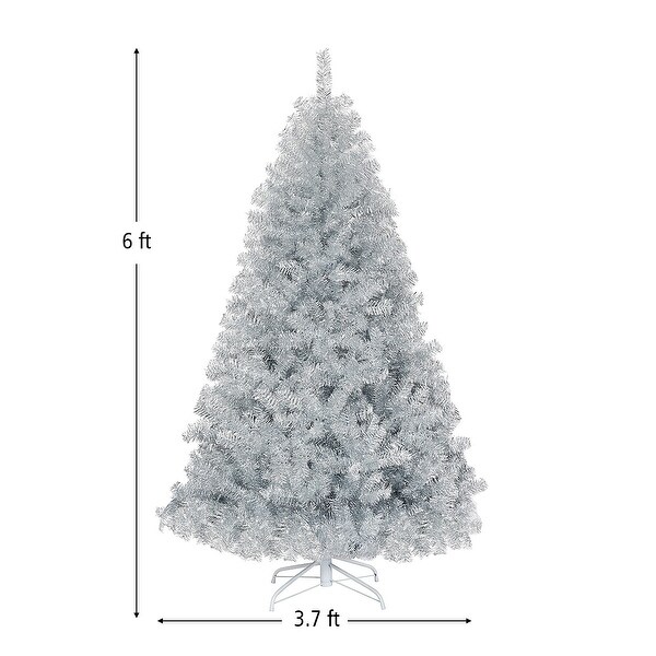 6ft Hinged Unlit Artificial Silver Tinsel Christmas Tree Holiday with Metal Stand